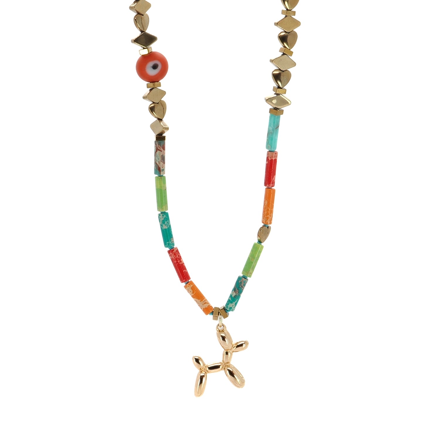 Playful Spirit Balloon Dog Necklace With Jasper & Evil Eye - Multicolor