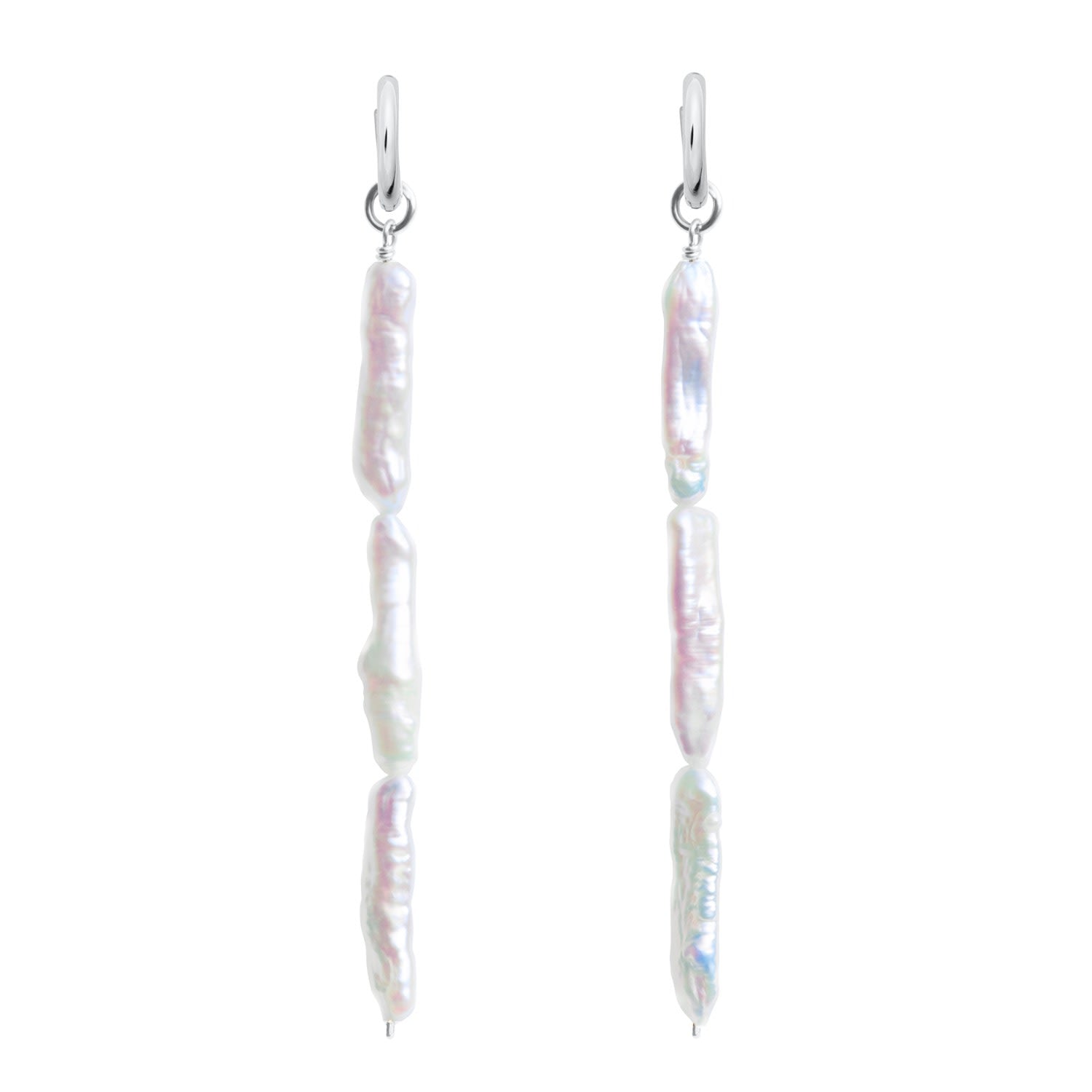 Linea Stick Pearl Hoop Earrings - Silver
