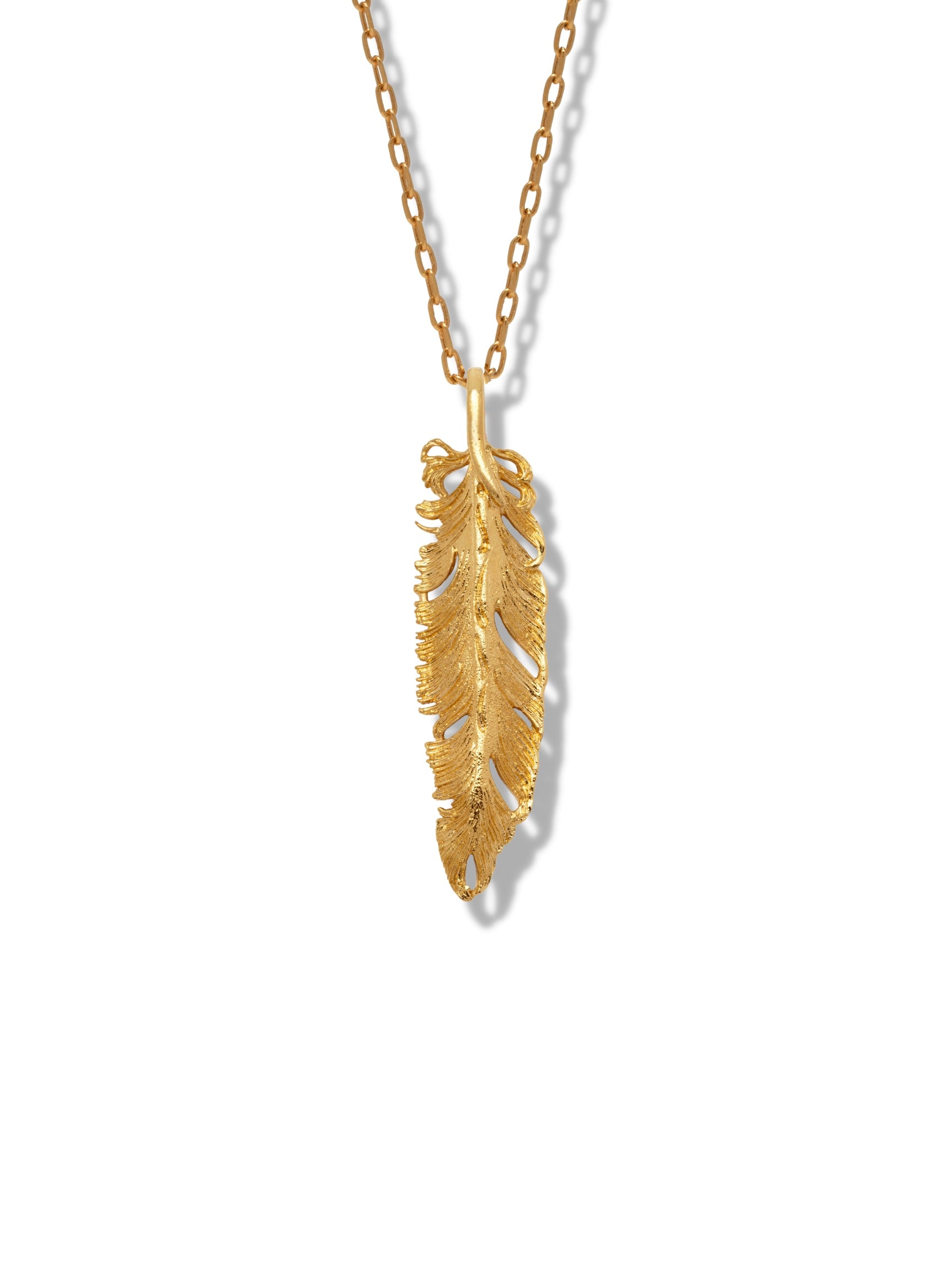 Gold Plume Pendant Charm Necklace