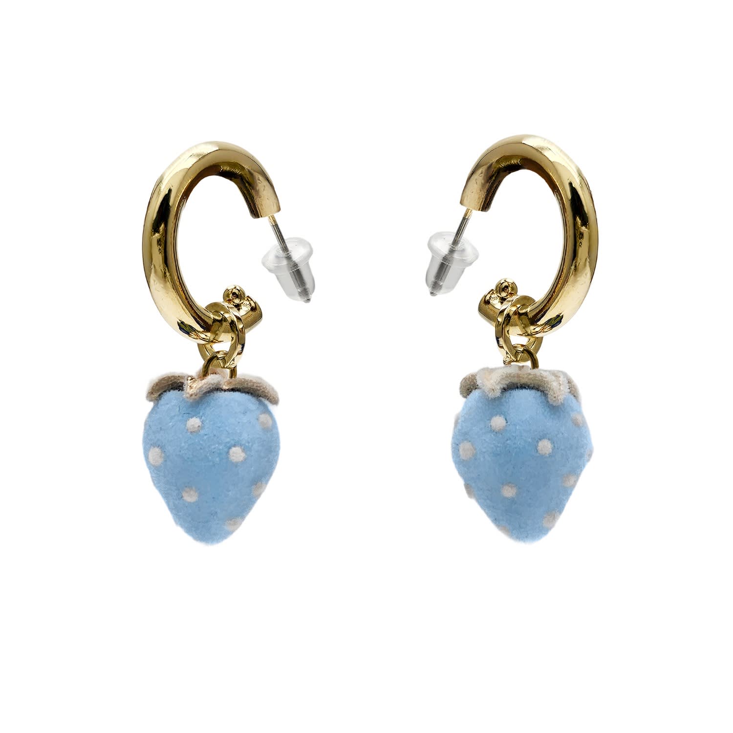 Plush Blue Strawberry Dangle Playful Earrings