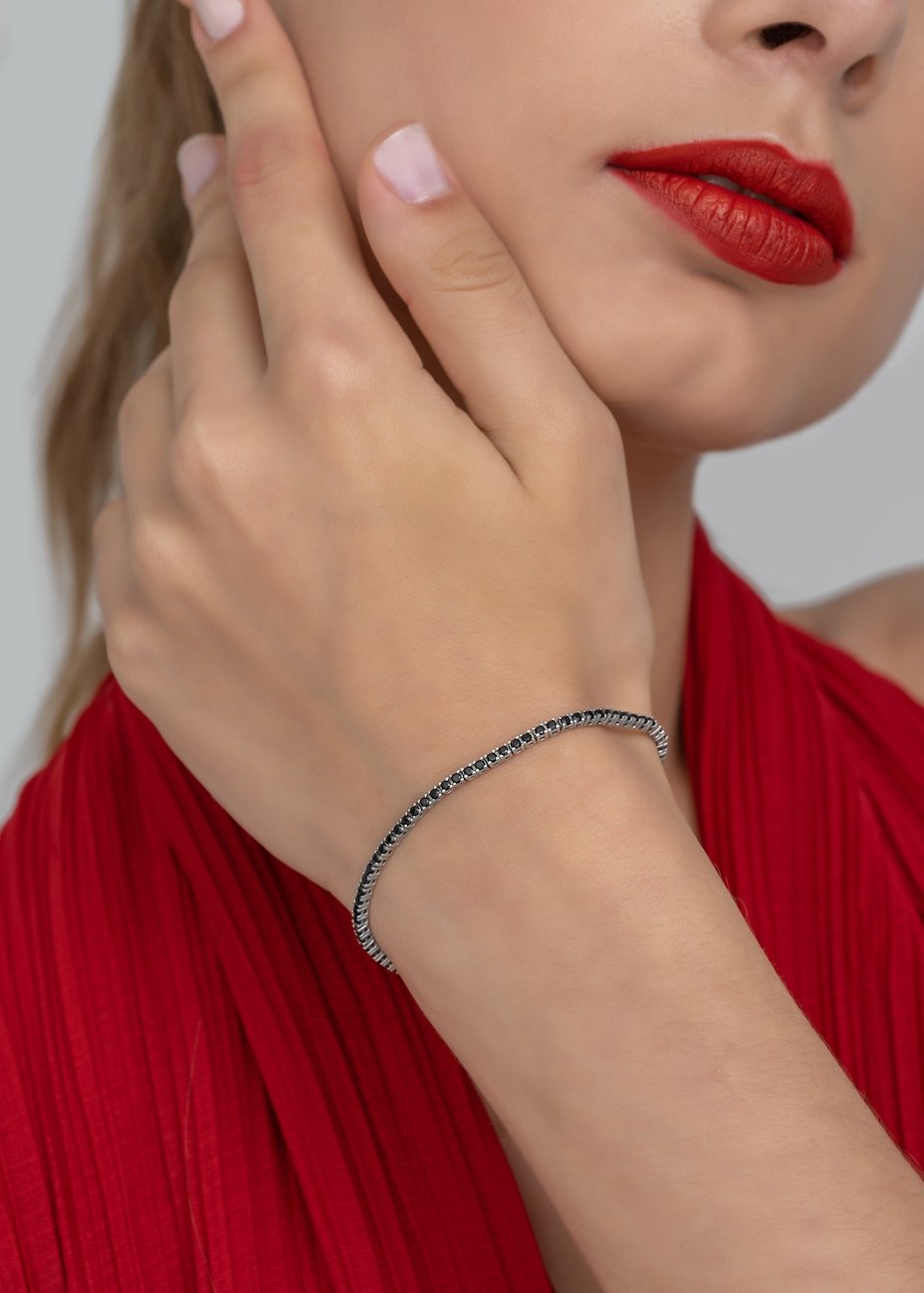 Black Baguette Stone Tennis Bracelet - Silver