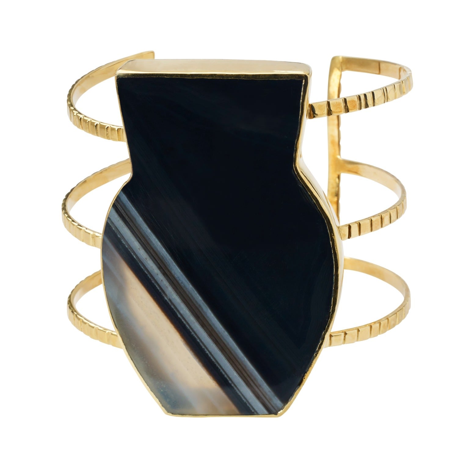 Black Grey Gemstone Gold Body Cuff Bracelet