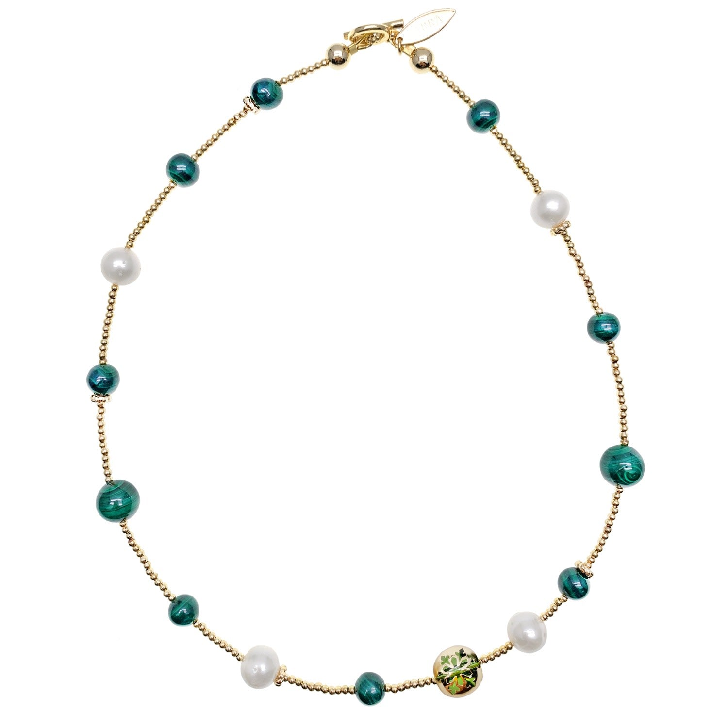 Christmas Style Malachite With Freshwater Pearls Double Wrapped Bracelet