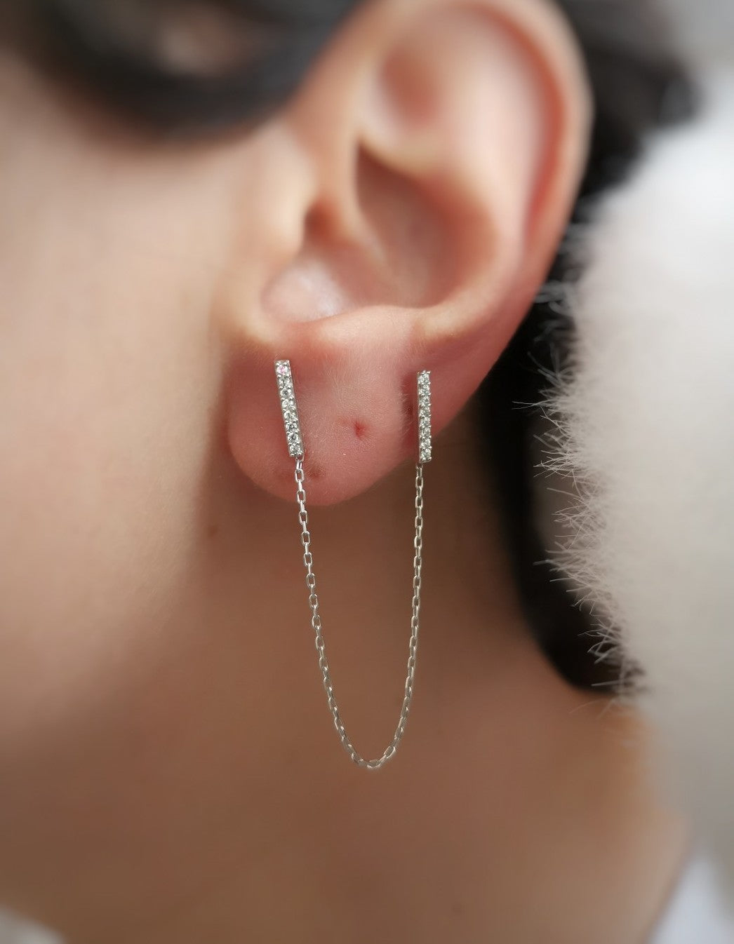 Chained Bar Chain Earring Sterling Silver - Silver