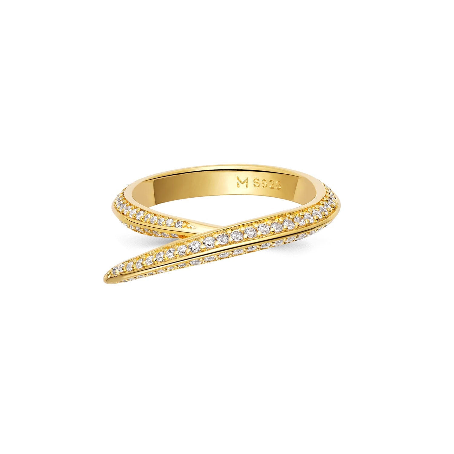 Pointed Curve Ring - Gold, Clear Stone