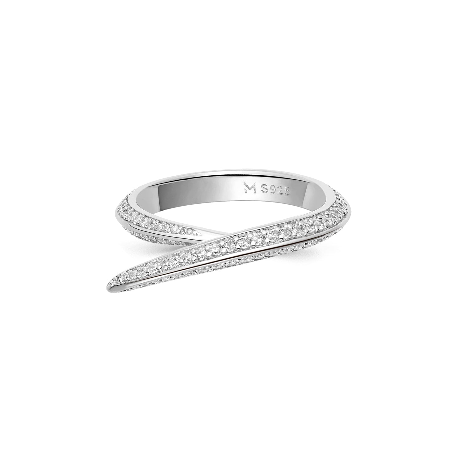 Pointed Curve Ring - Silver, Clear Stone