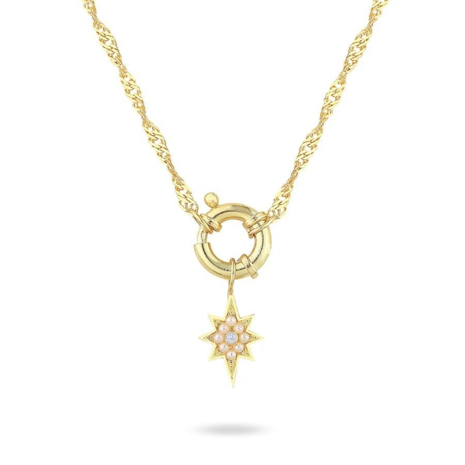 Pole Star Locked Pearl Chain Necklace