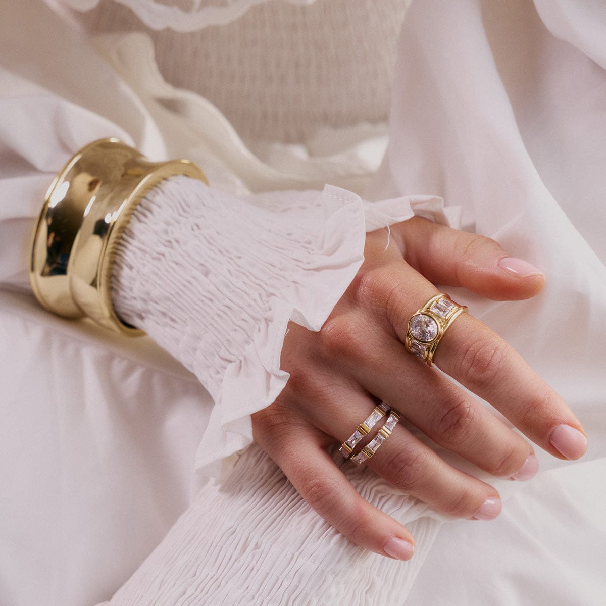 Polly Crystal Stacking Ring 18ct Gold Plate