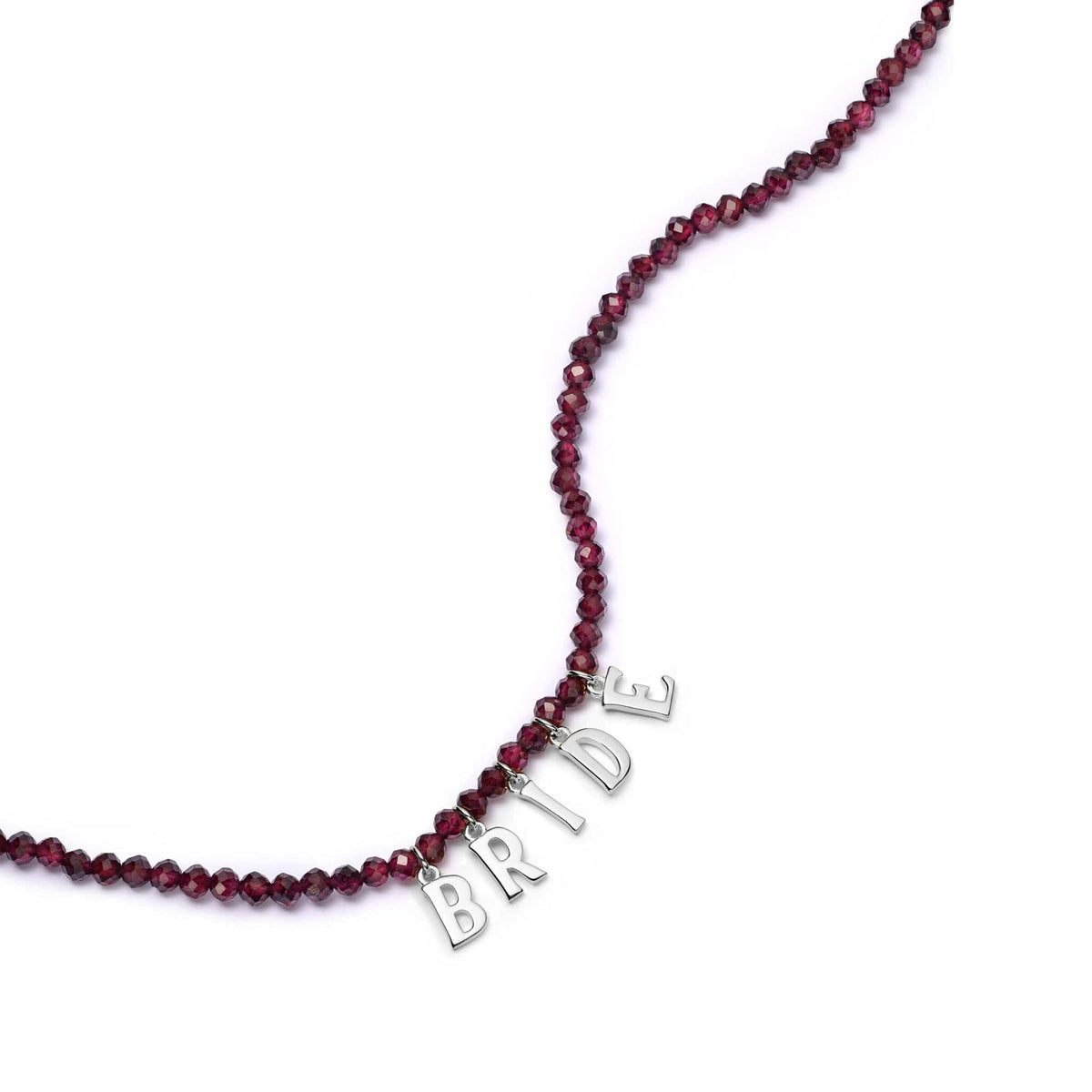 Polly Personalised Garnet Bead Necklace Sterling Silver