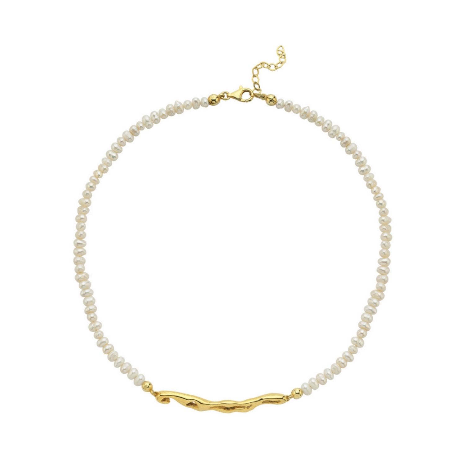 Pontus Horizontal Silver Pearl Necklace Gold