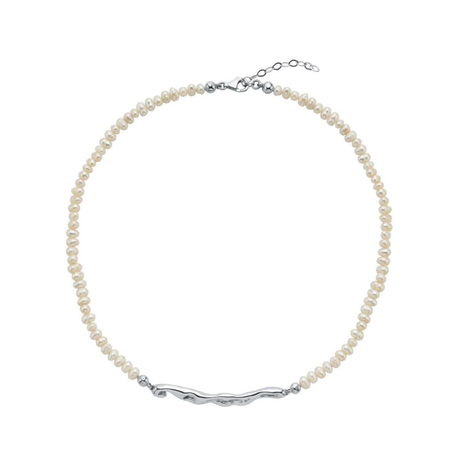 Pontus Horizontal Silver Pearl Necklace Silver