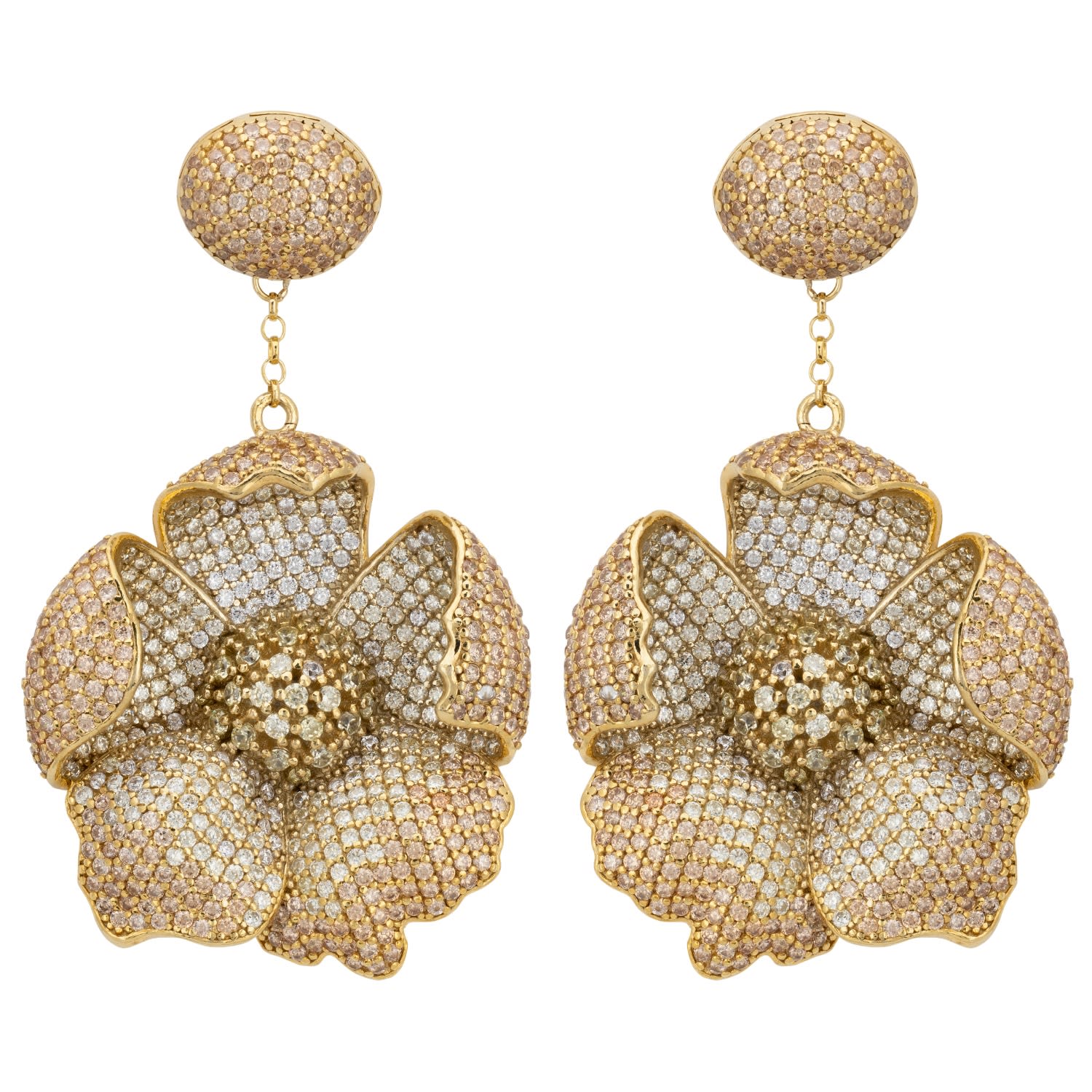 Poppy Flower Drop Earrings Lemon Gold