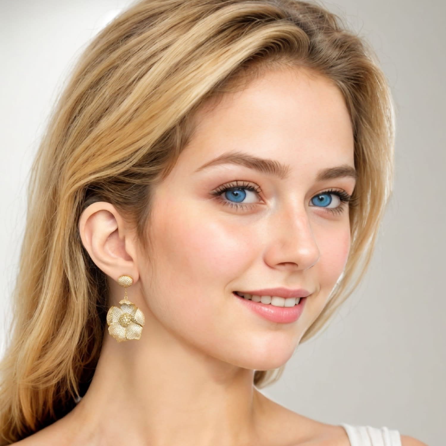 Poppy Flower Drop Earrings Lemon Gold