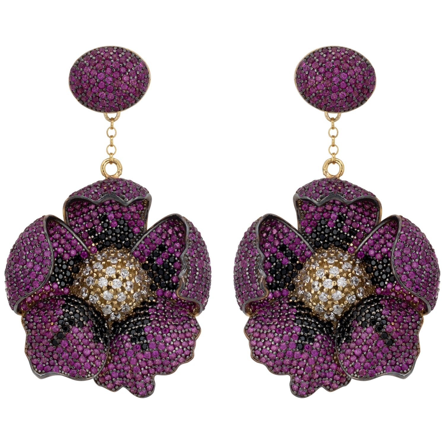 Poppy Flower Drop Earrings Ruby Gold