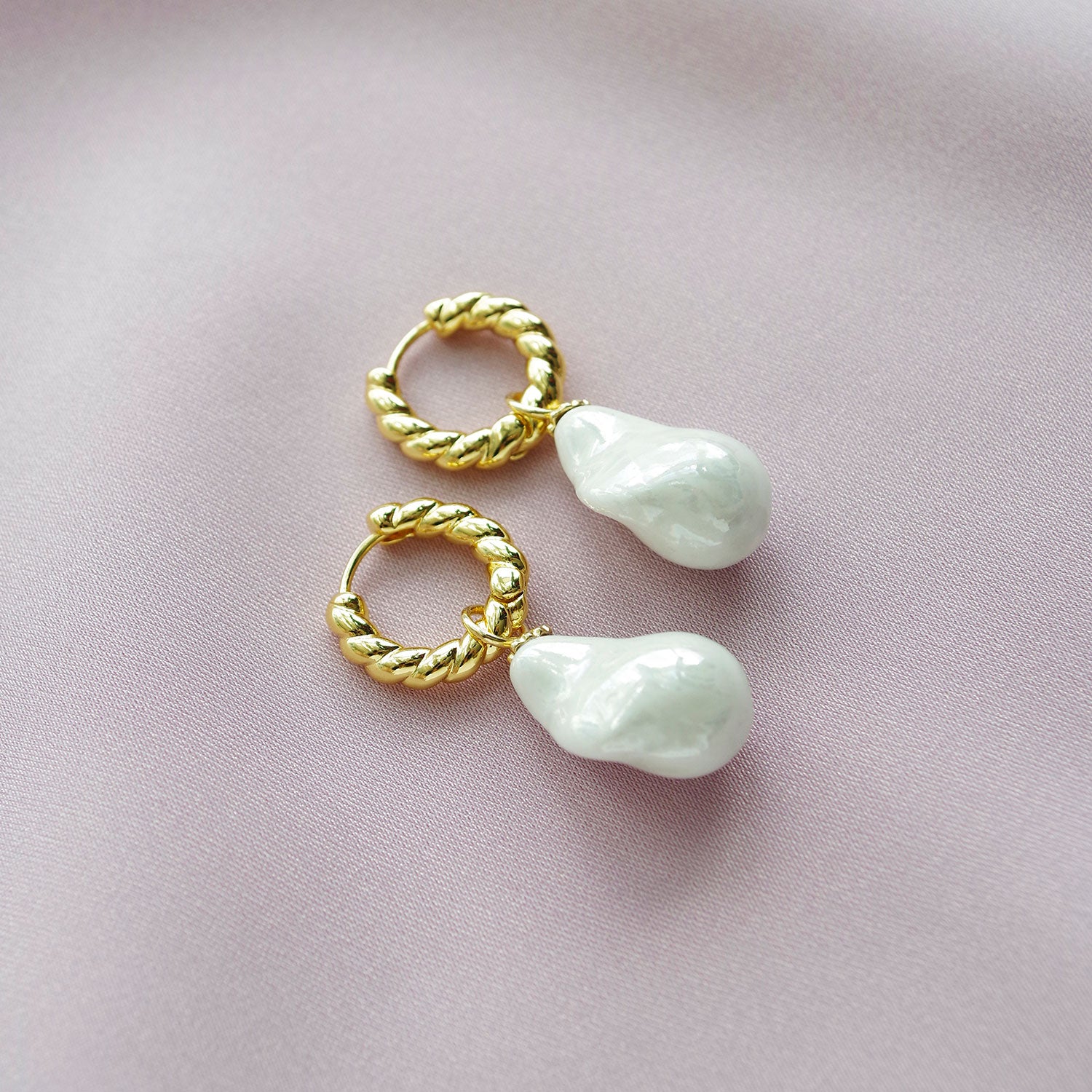 Porcelain Baroque Pearl Hoop Earrings