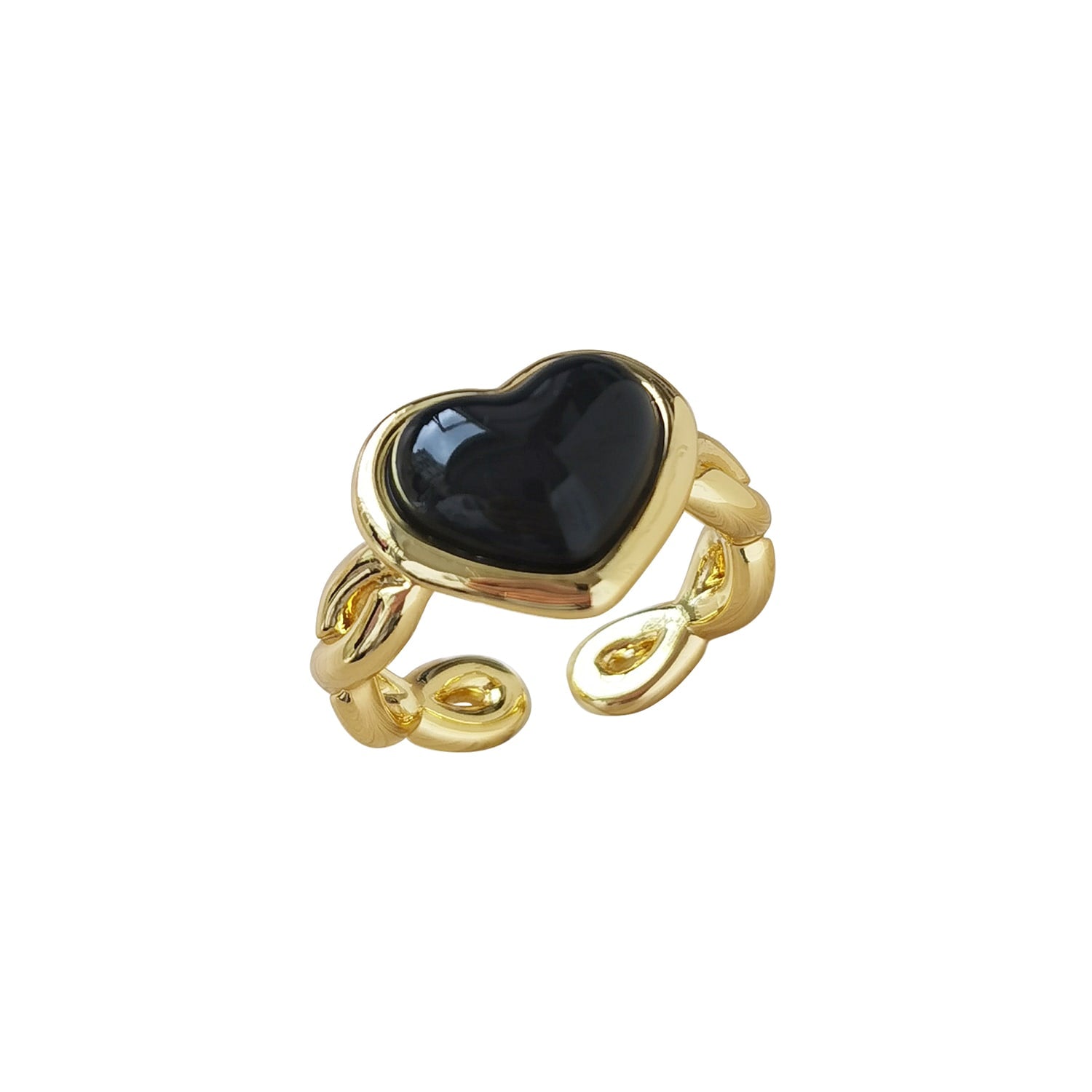 Porcelain Black Heart Braided Ring
