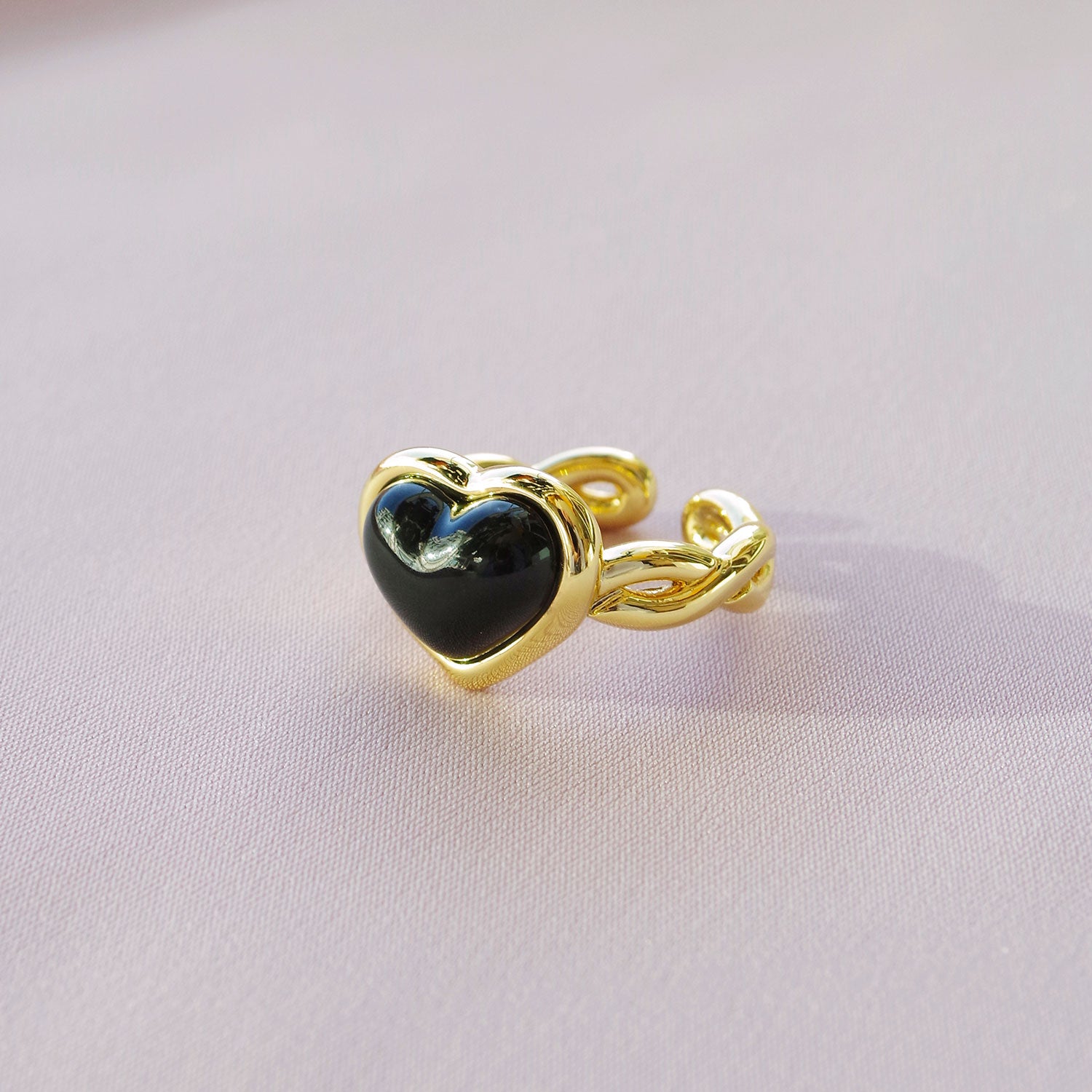 Porcelain Black Heart Braided Ring