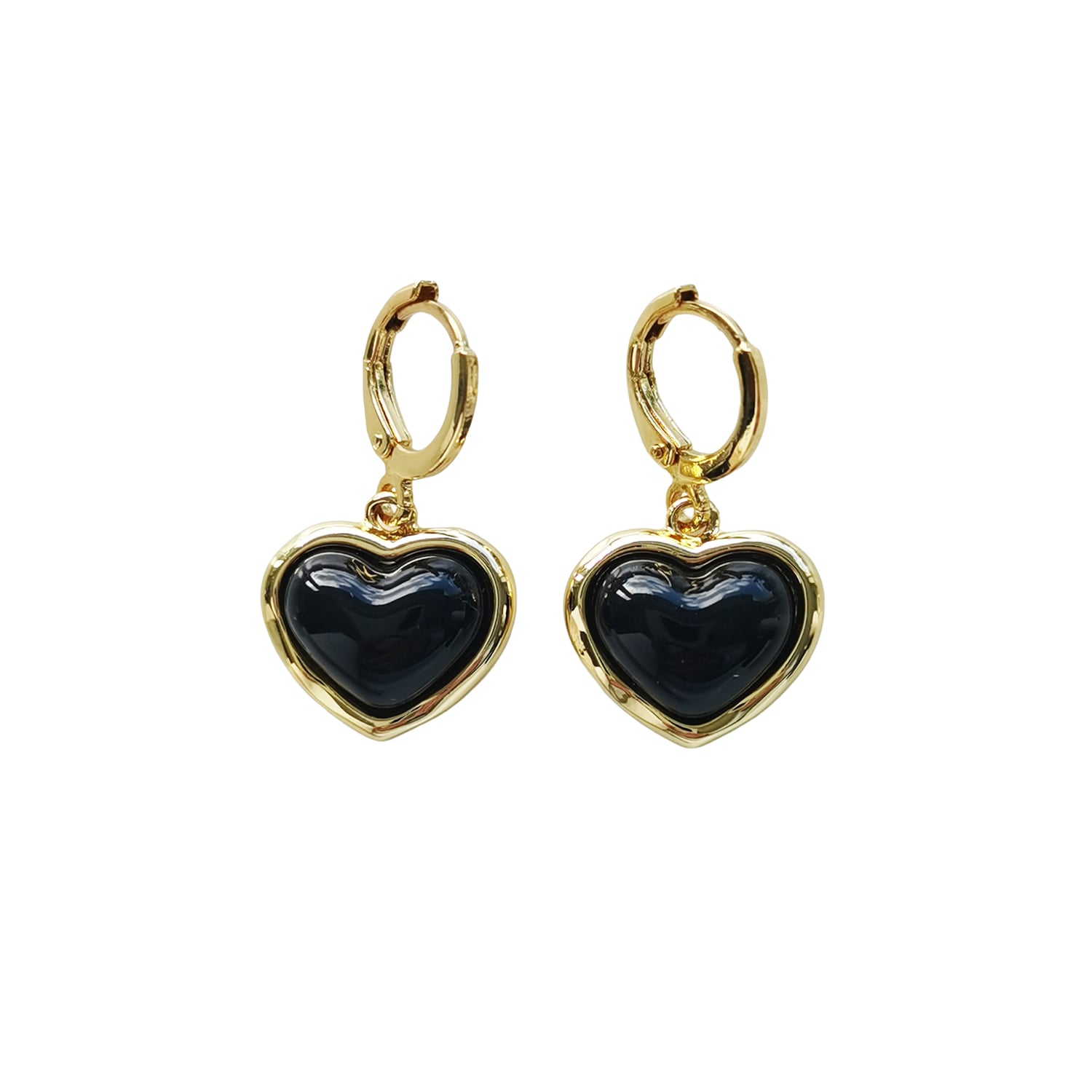Porcelain Black Heart Drop Earrings