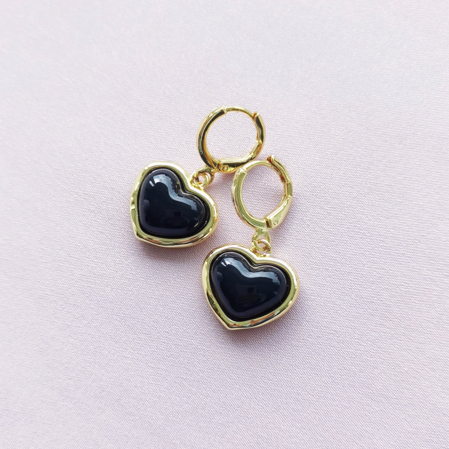 Porcelain Black Heart Drop Earrings