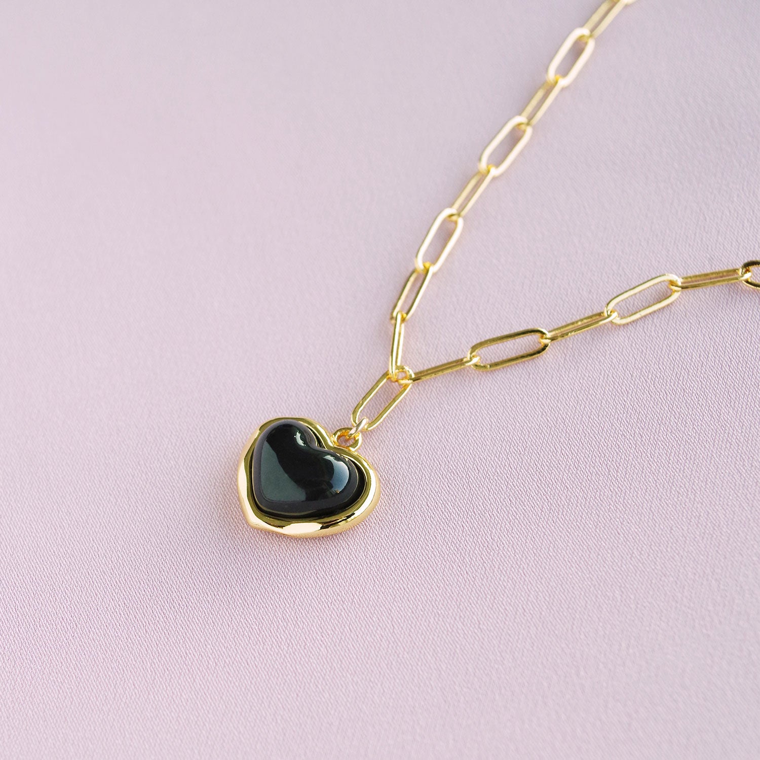 Porcelain Black Heart Pendant Necklace