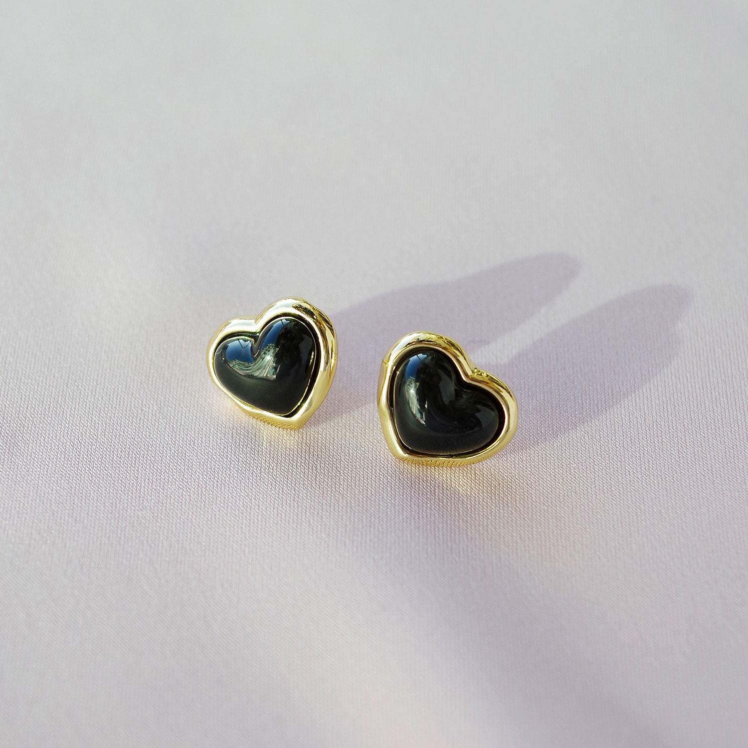 Porcelain Black Heart Stud Earrings