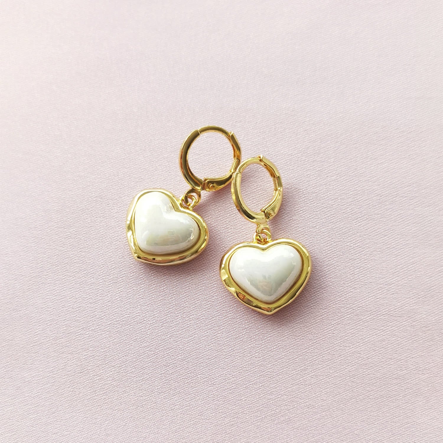 Porcelain Pearly White Heart Drop Earrings