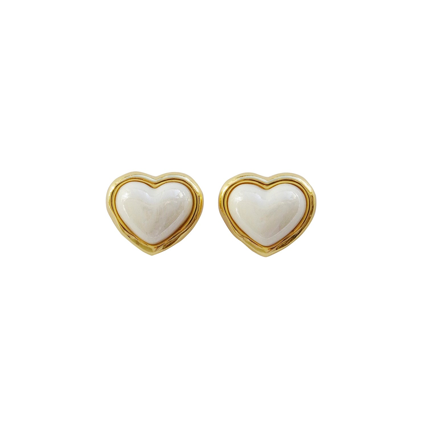 Porcelain Pearly White Heart Stud Earrings