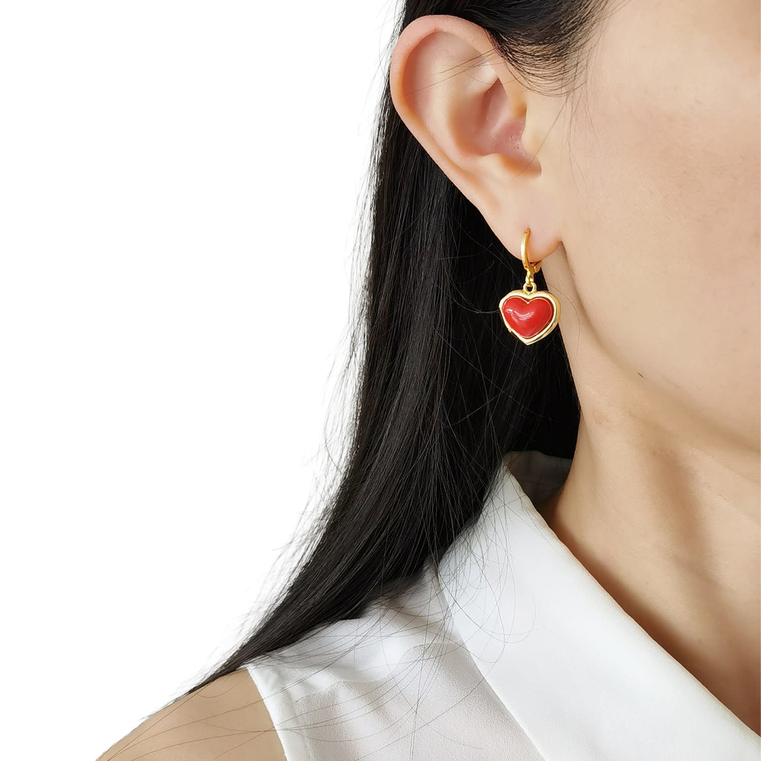 Porcelain Red Heart Drop Earrings