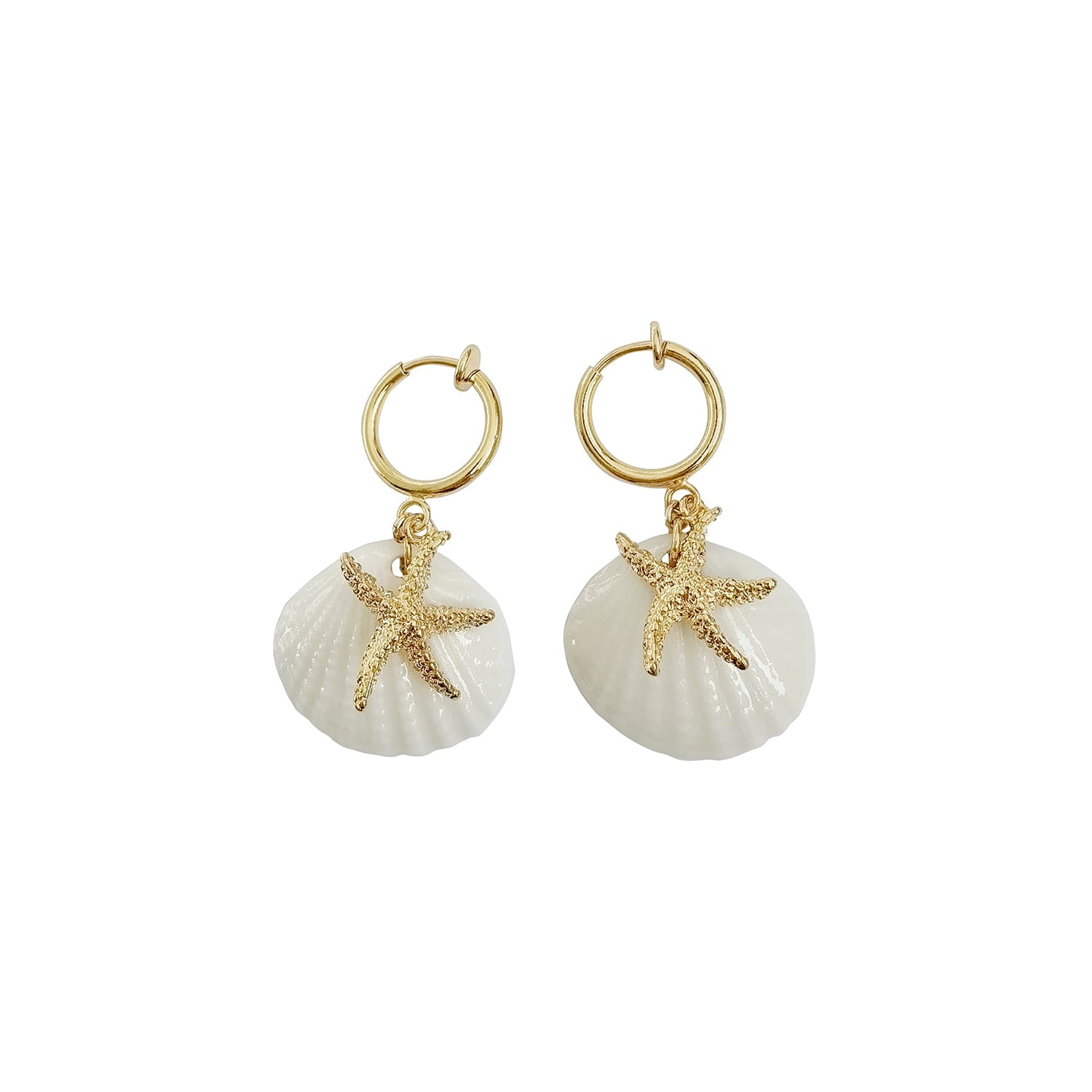 Porcelain Shell And Sea Star Clip-On Earrings
