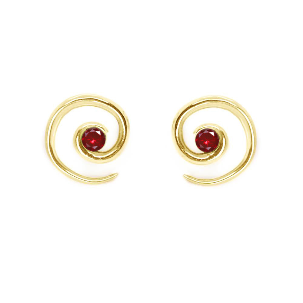 Yellow Gold Vermeil Spiral Ruby Earrings