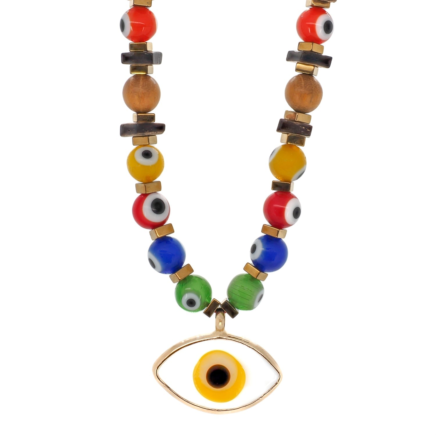 Positive Vibration Yellow Evil Eye Pendant Necklace - Multicolor