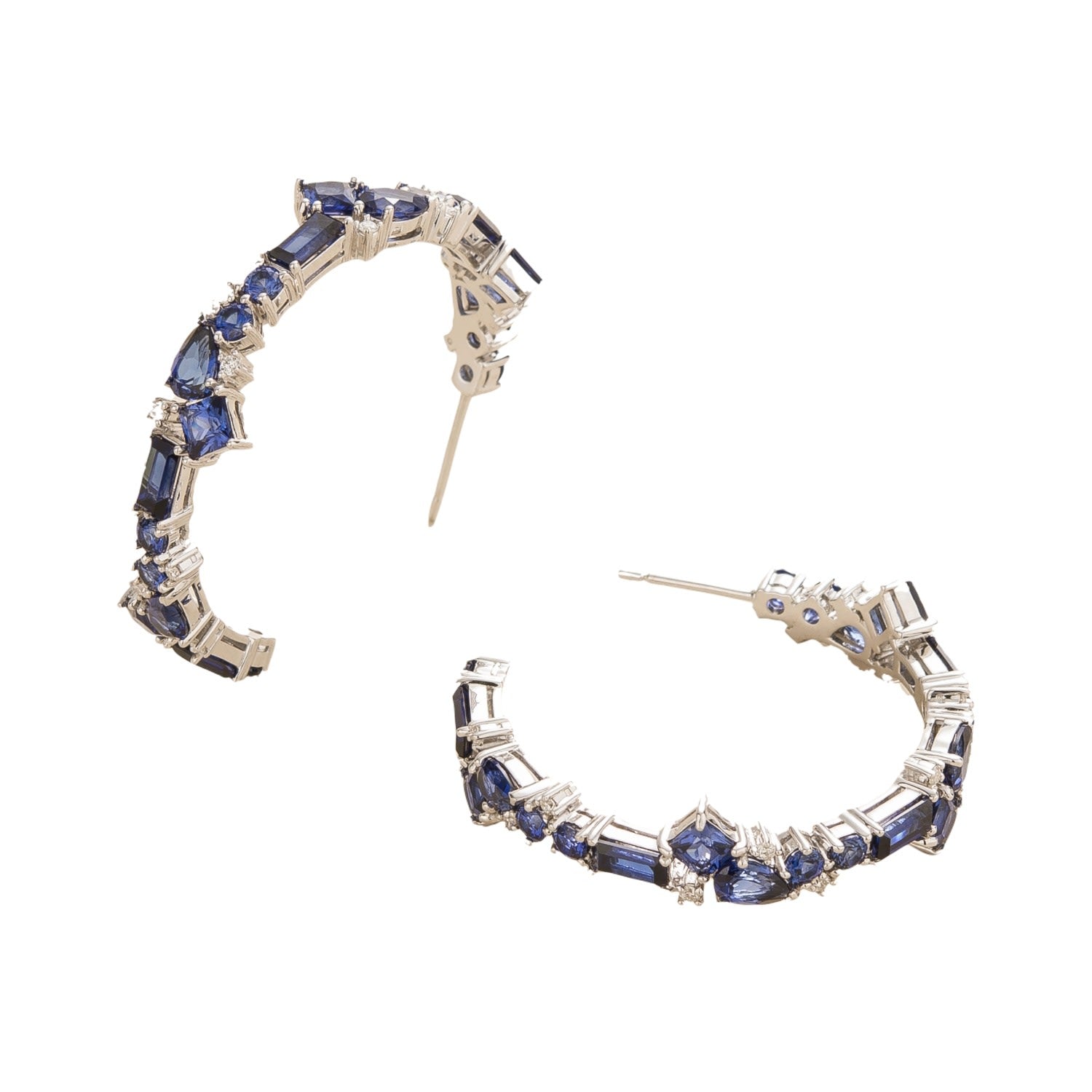 Blue Sapphires & Diamonds Lanna Hoop White Gold Earrings