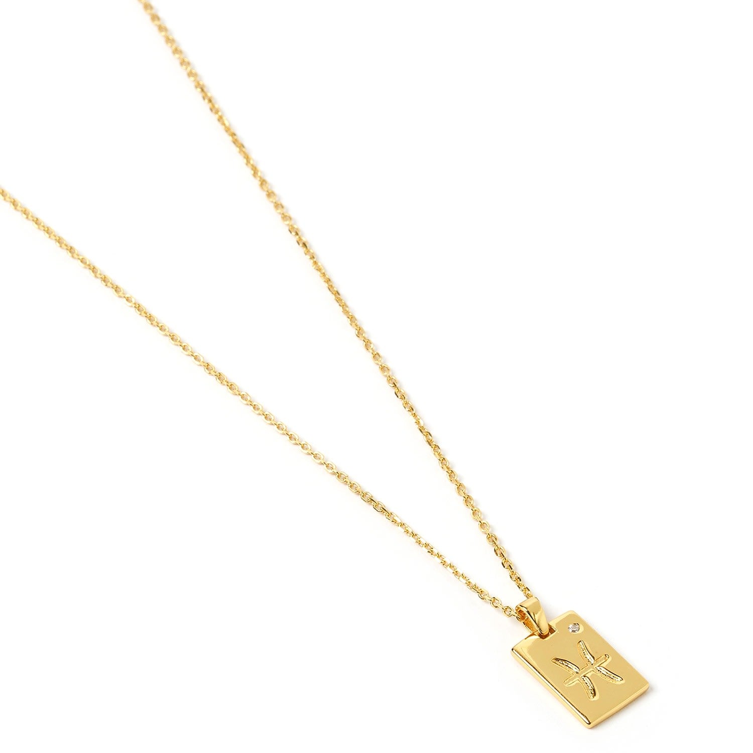 Pisces Zodiac Gold Tag Necklace