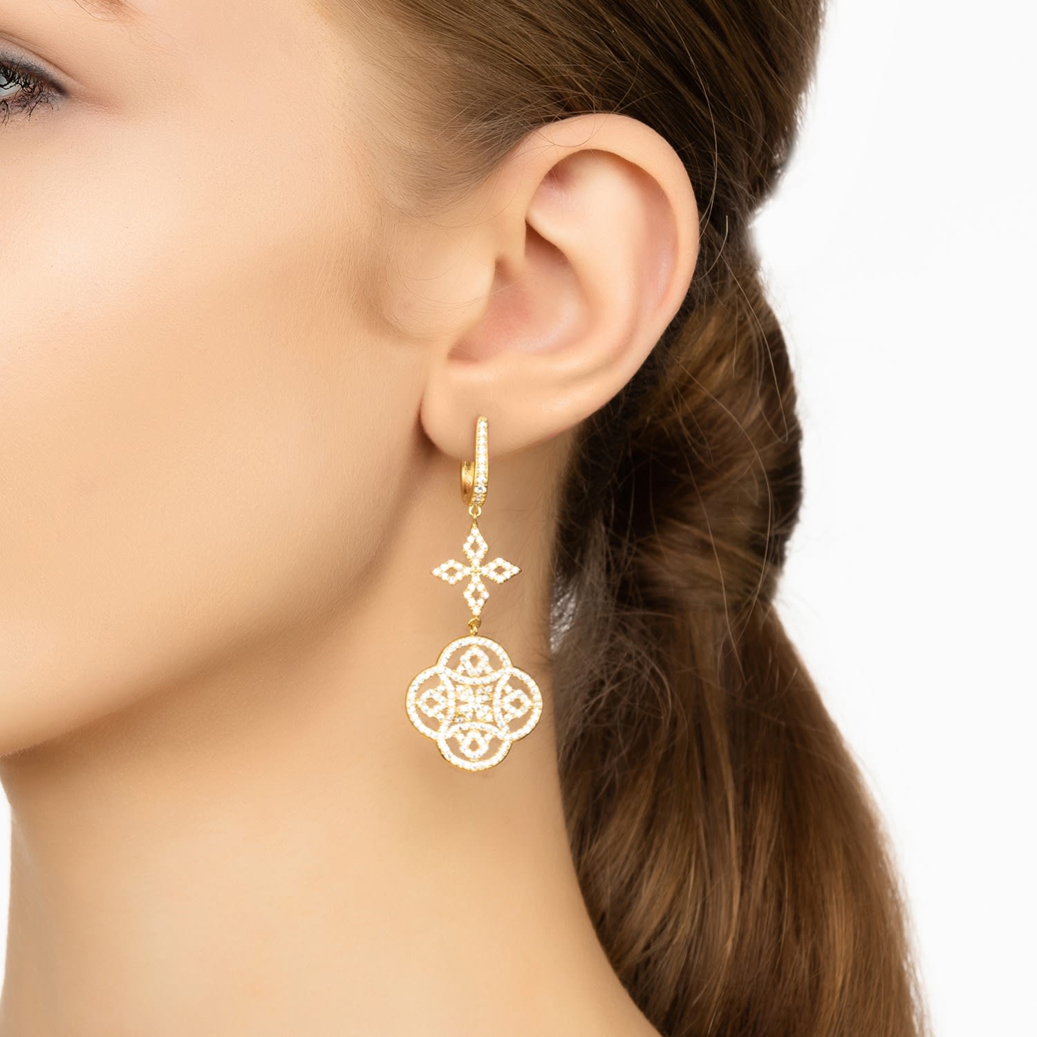 Celtic Knot Clover Drop Earrings Gold