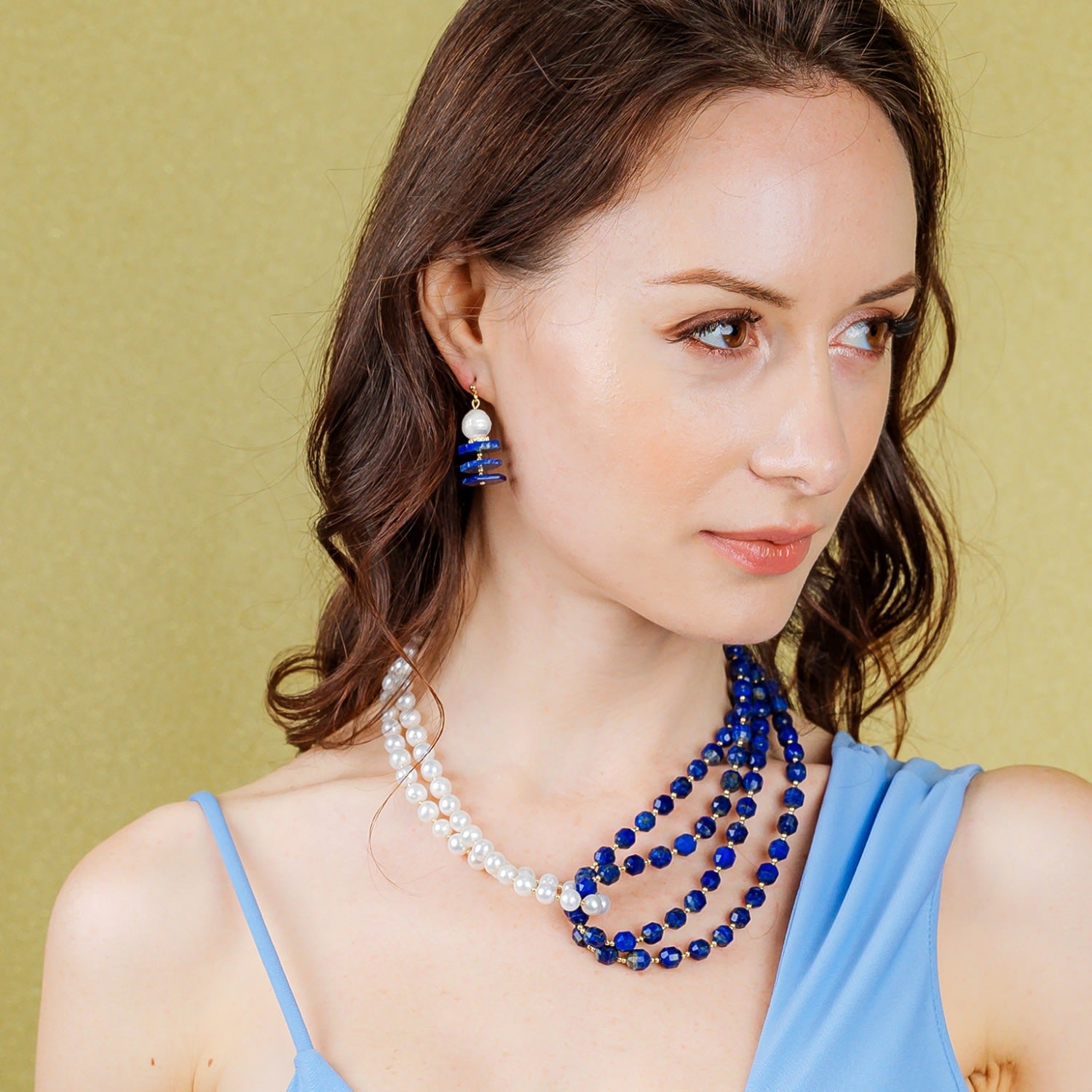 Lapis With Freshwater Pearls Multi Layers Necklace