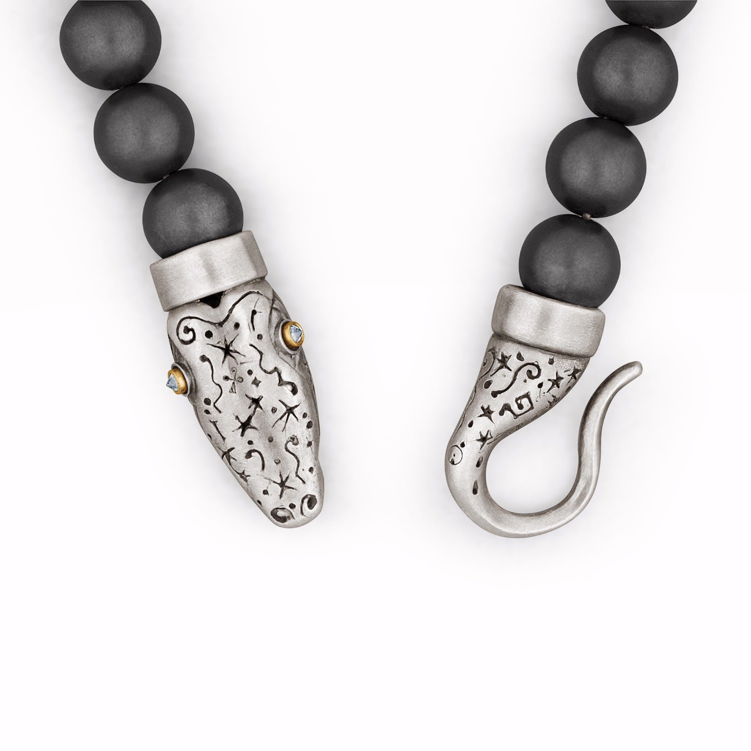 Snake Bracelet With Hematite Beads In Silver Gold & Diamonds