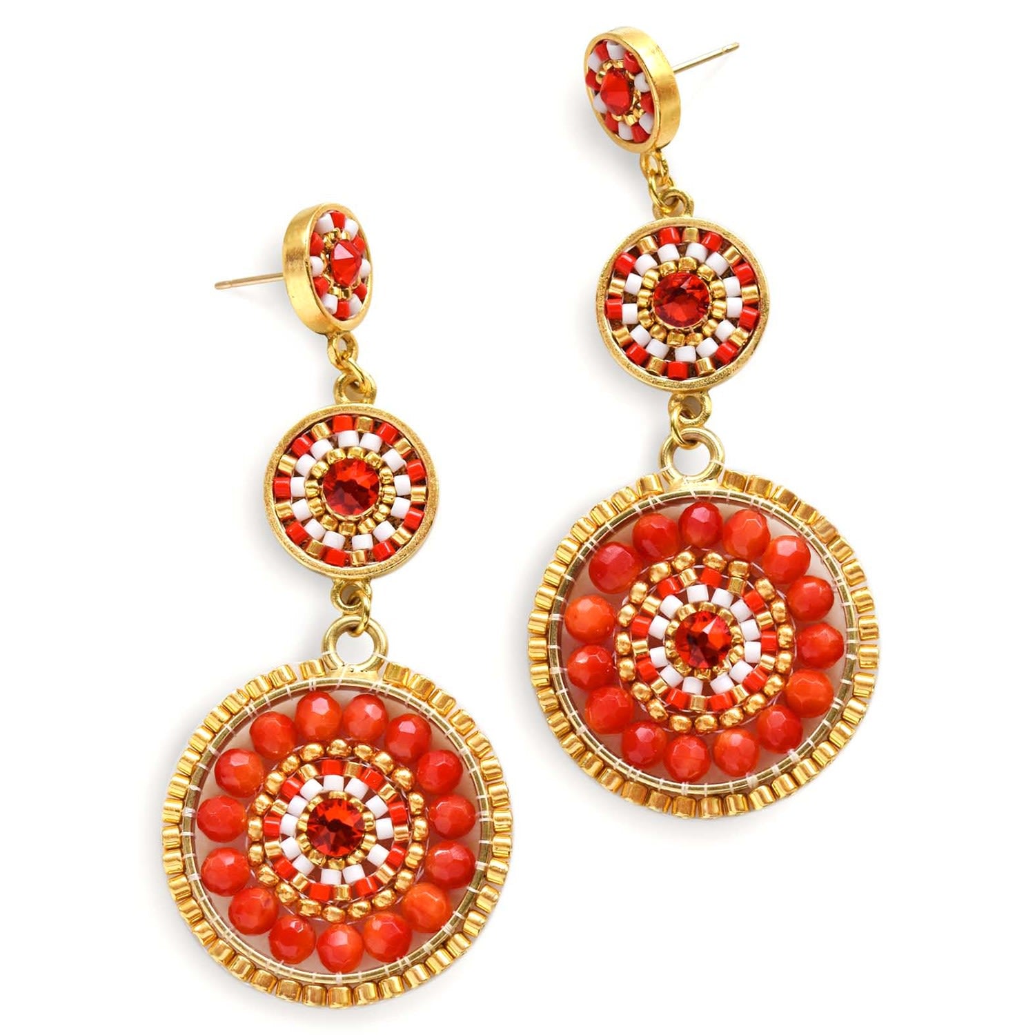 Luxe Triple Circle Statement Drop Earrings - Bamboo Coral