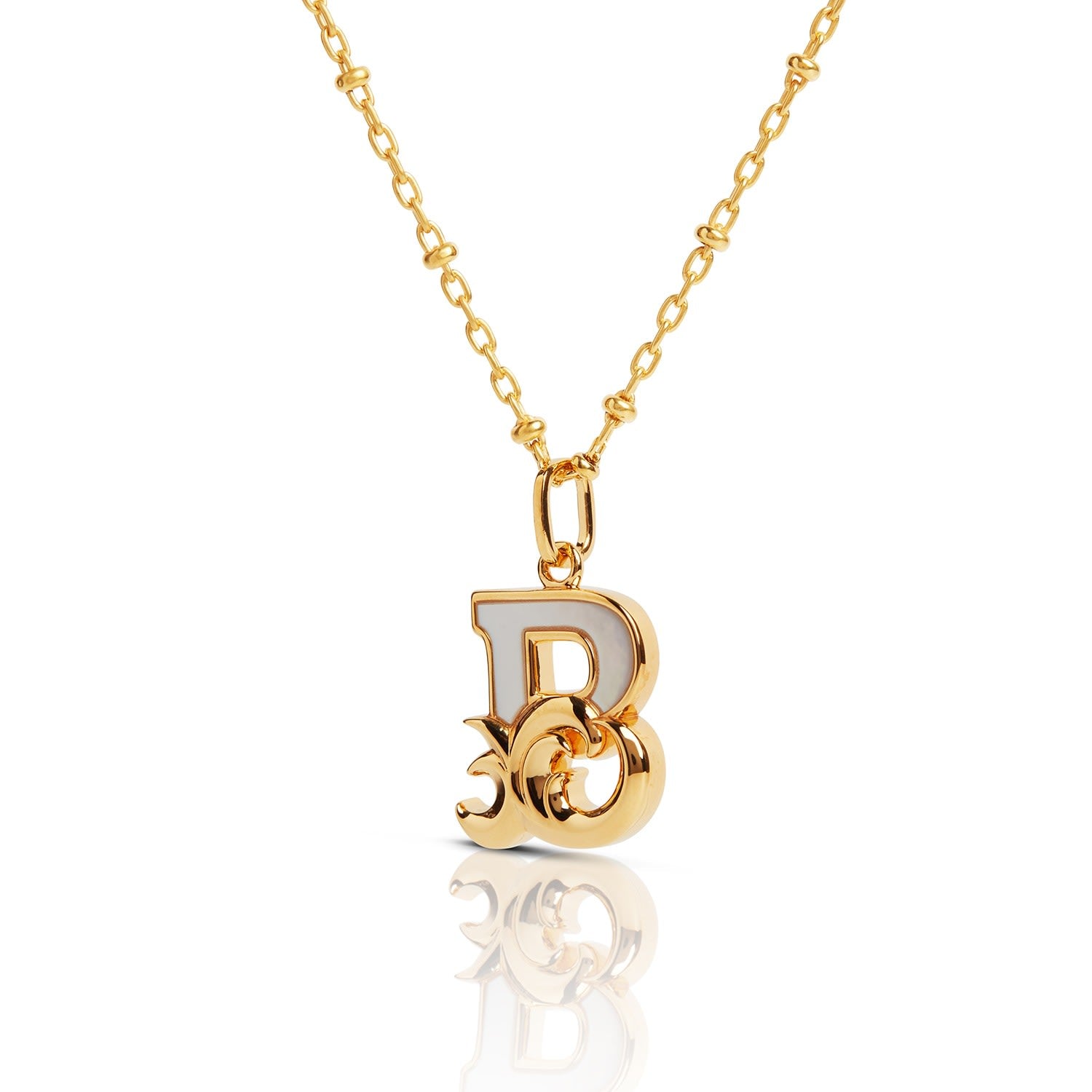 Gold Plated B Initial Necklace With Mother Of Pearl