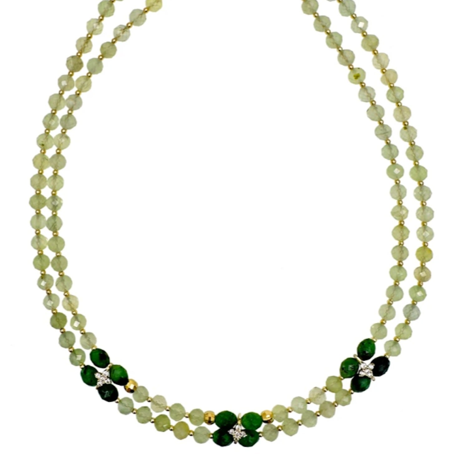 Prehnite With Zircon Stones Double Layers Collar Necklace
