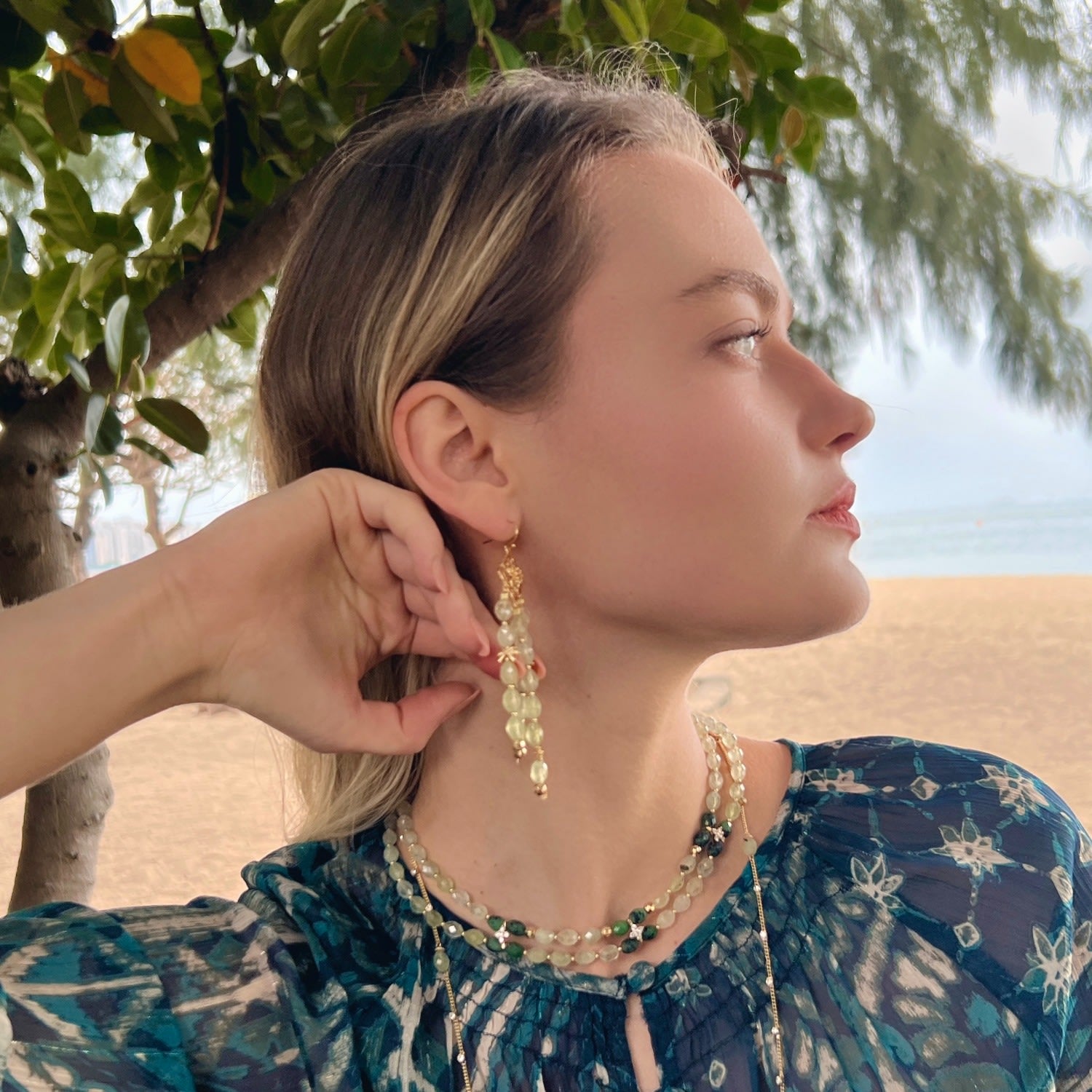 Prehnite With Zircon Stones Double Layers Collar Necklace