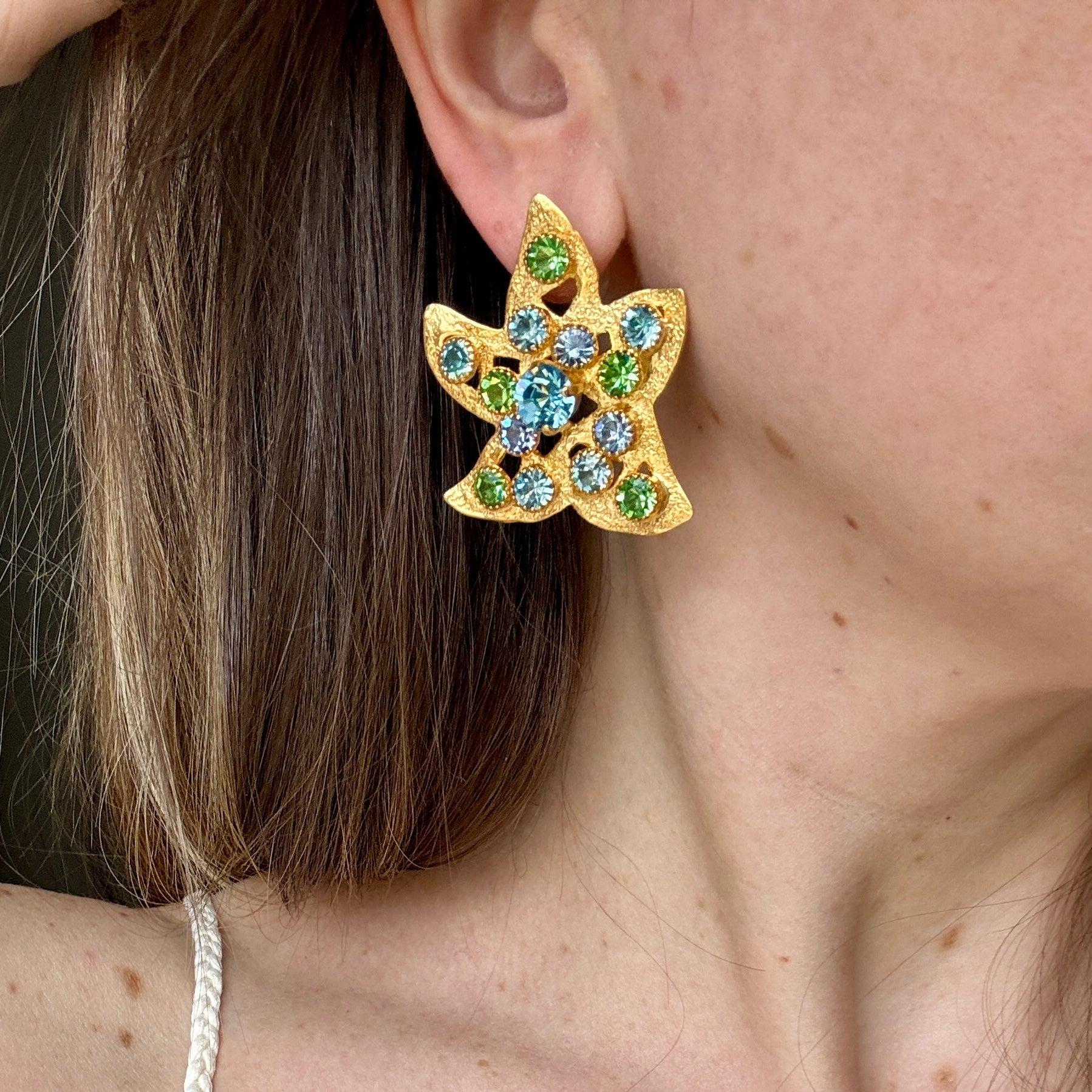 Pretty Blue Green Star Fish Earrings