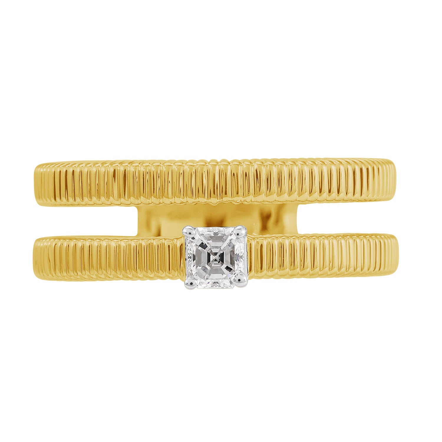 Princess Cut Diamond Designer Band Ring In Yellow And White Gold