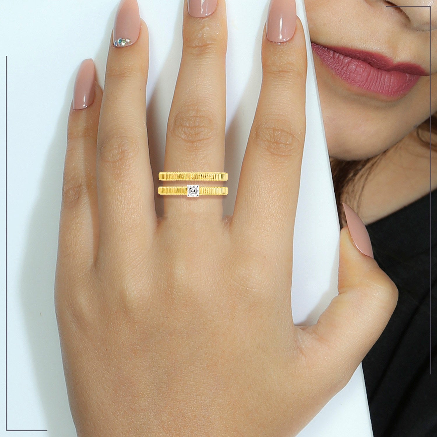 Princess Cut Diamond Designer Band Ring In Yellow And White Gold