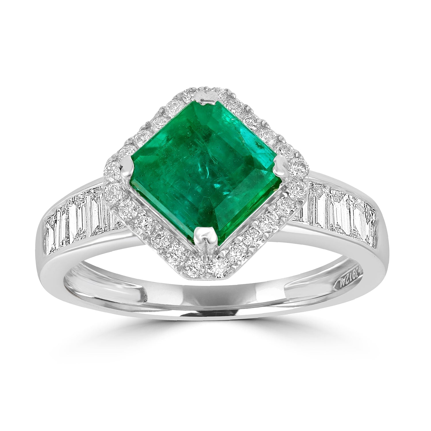 Princess Cut Emerald Baguette Cut Diamond Band Ring In White Gold