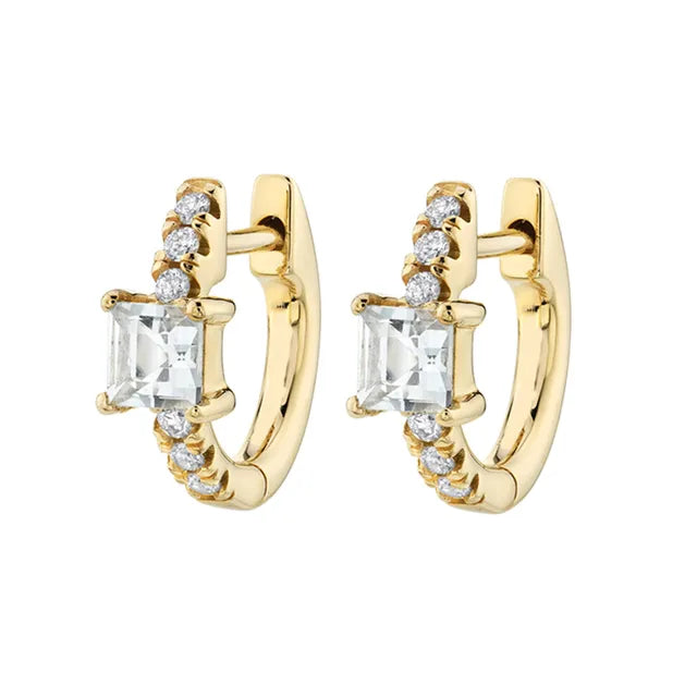 Princess Cut Zirconia Mini Hoop Gold Earrings