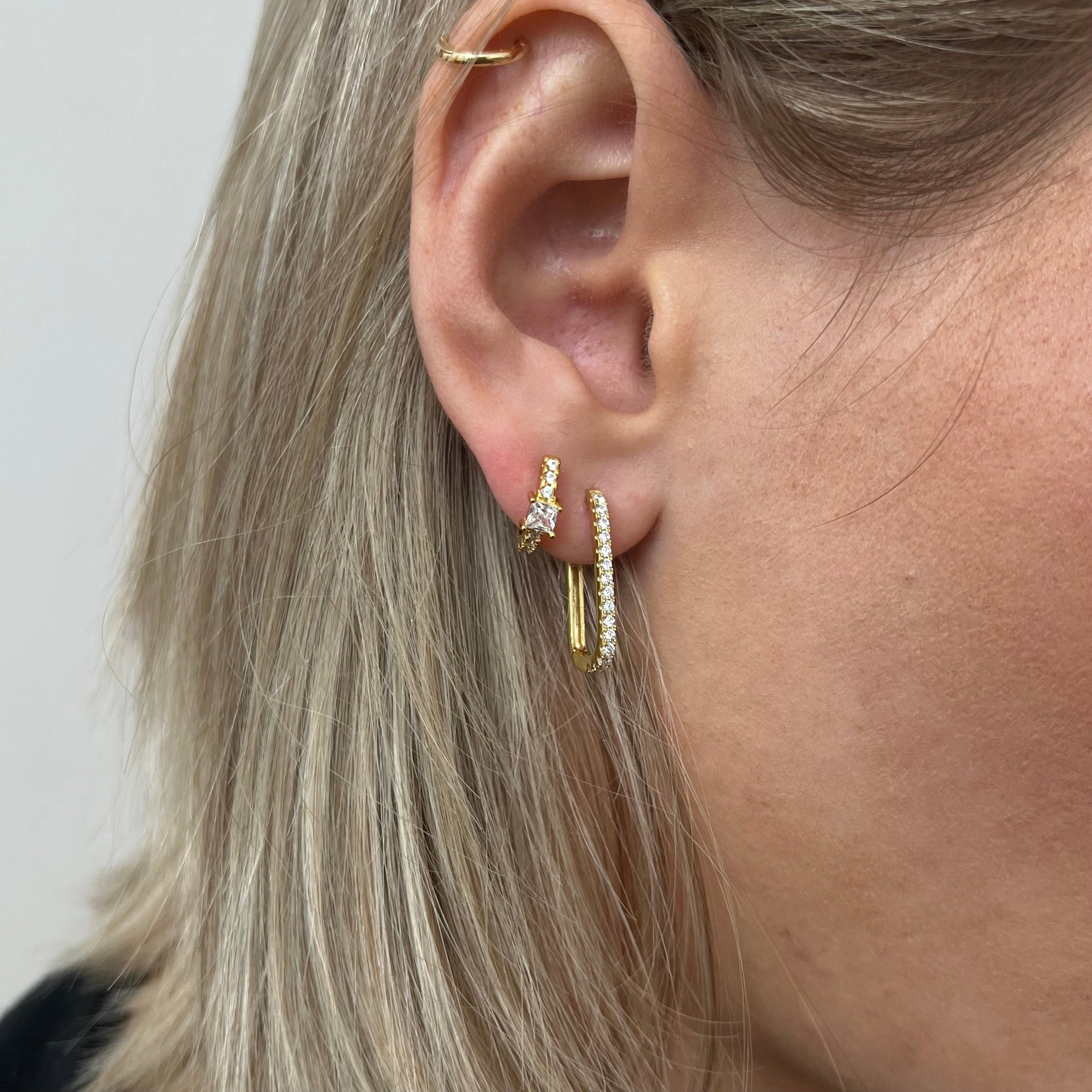 Princess Cut Zirconia Mini Hoop Gold Earrings