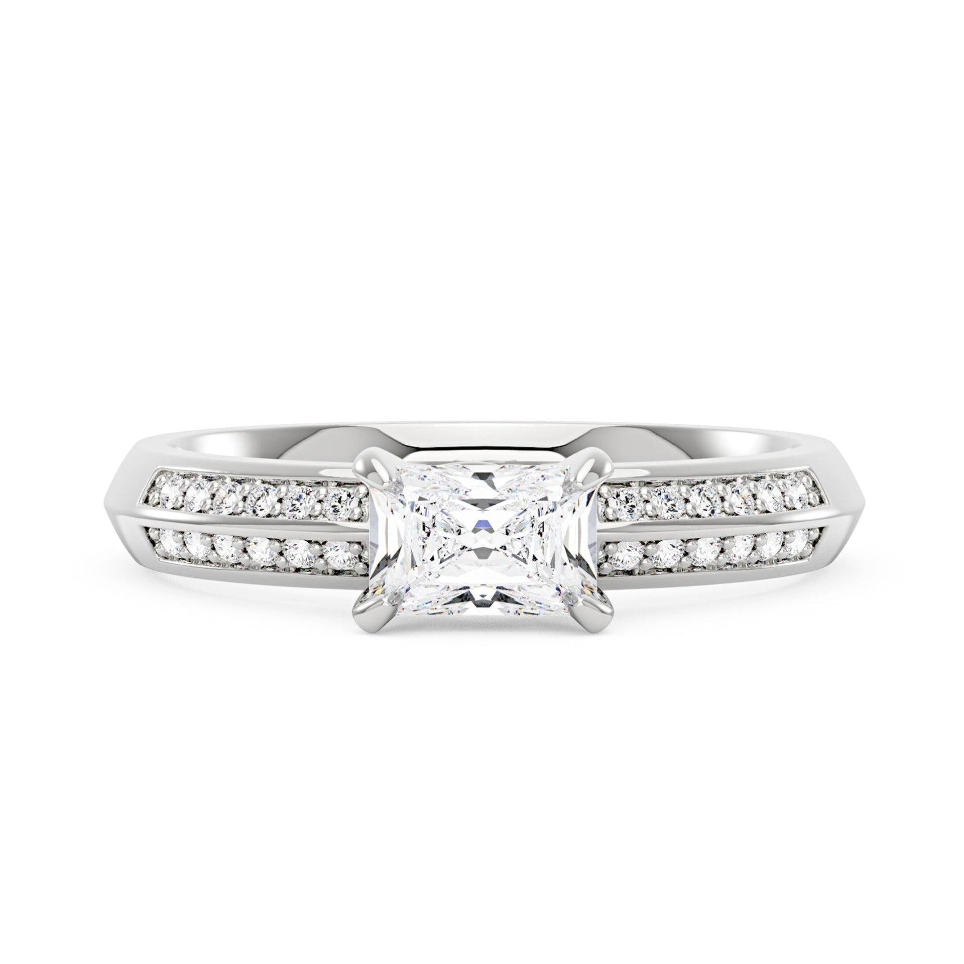 2 Carat Radiant Moissanite Engagement Ring with Double Row Pave