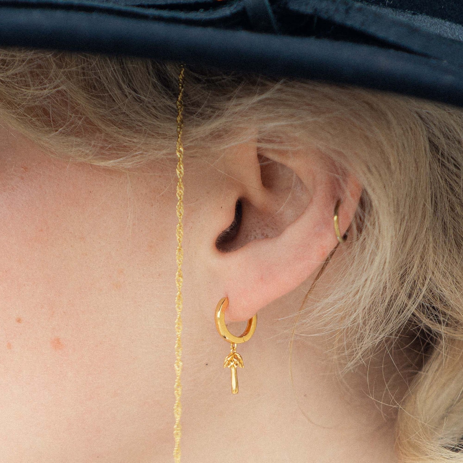 Priscilla Palm Tree Gold Huggie Hoop Earrings