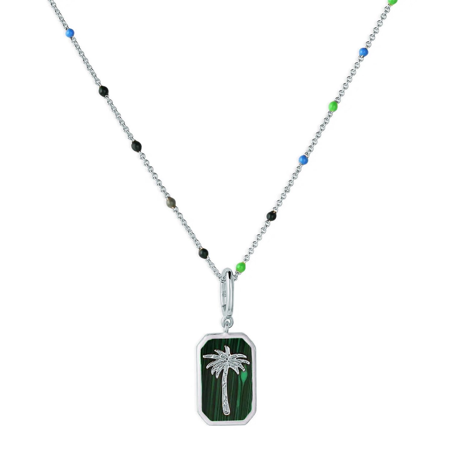 Priscilla Palm Tree Sterling Silver Beaded Pendant Necklace