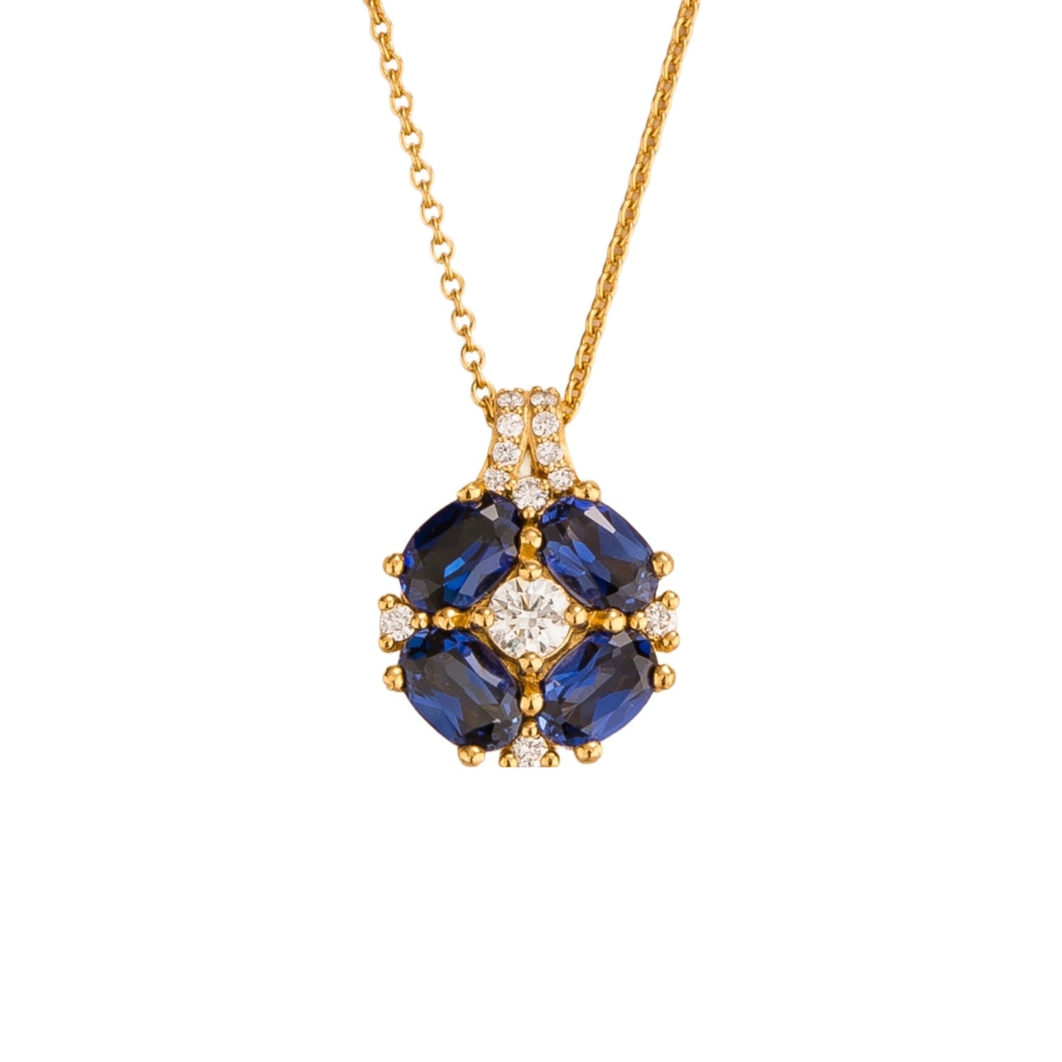 Pristi Gold Necklace With Diamond & Blue Sapphire